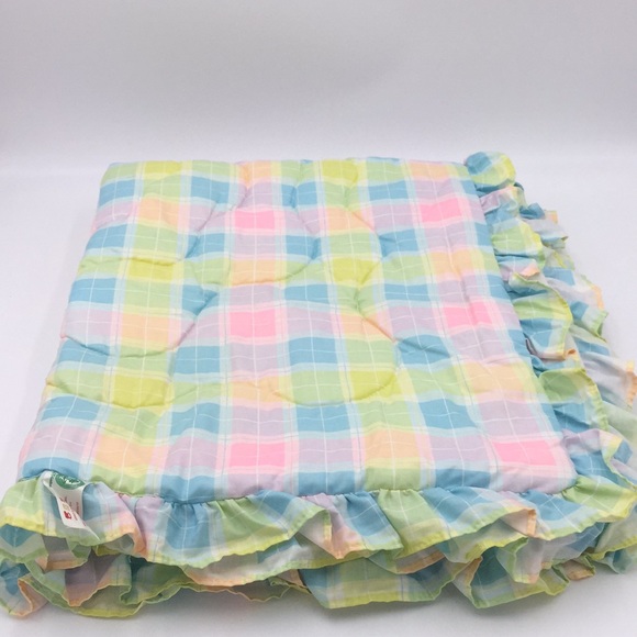 Lady Christina Baby Crib Comforter Pastel Plaid Vintage Nursery Bedding 1980's - Picture 8 of 9